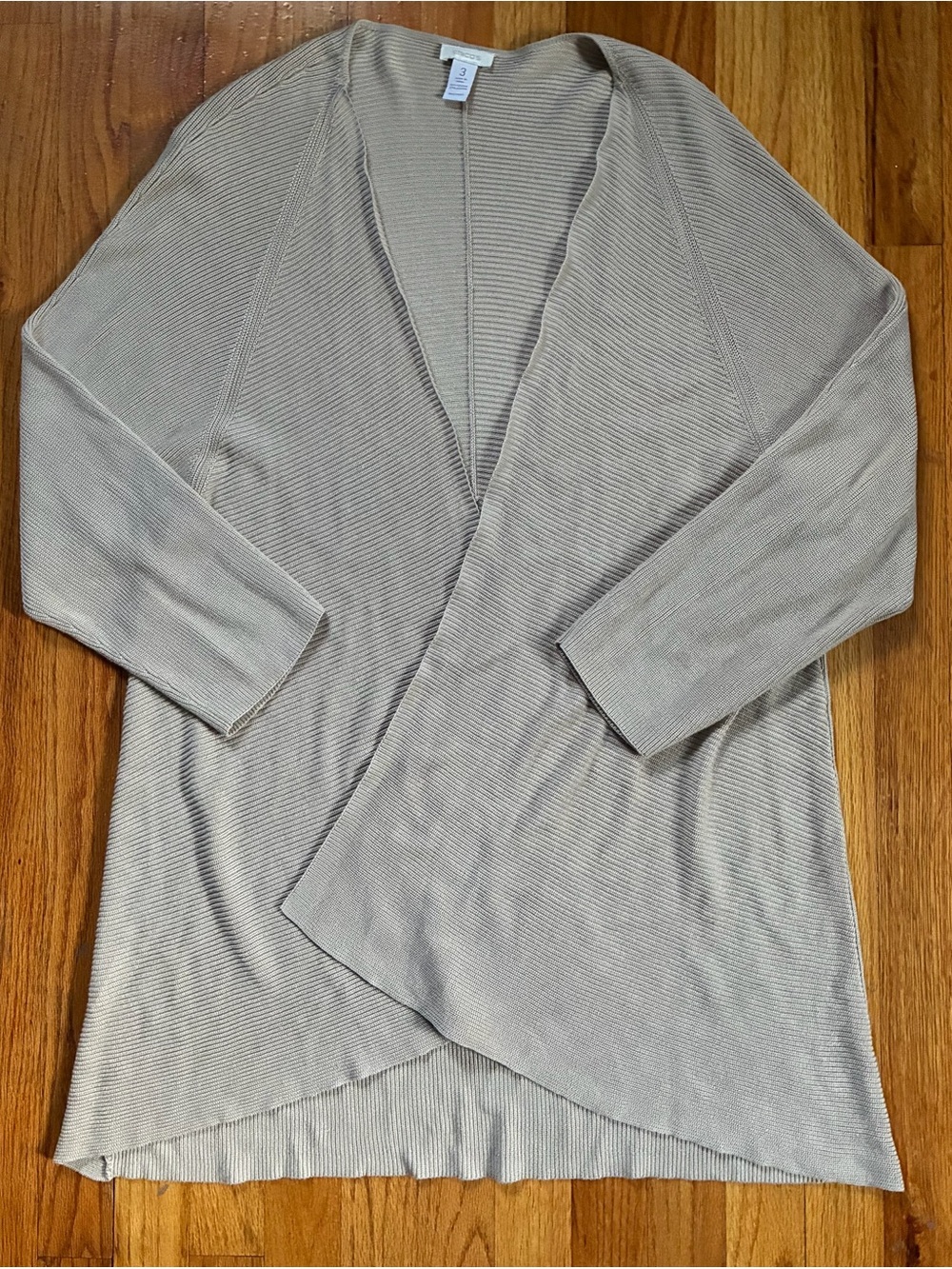 Chico's Beige Ribbed Knit Open Front V-Neck Long Cardigan Sweater Women’s 16